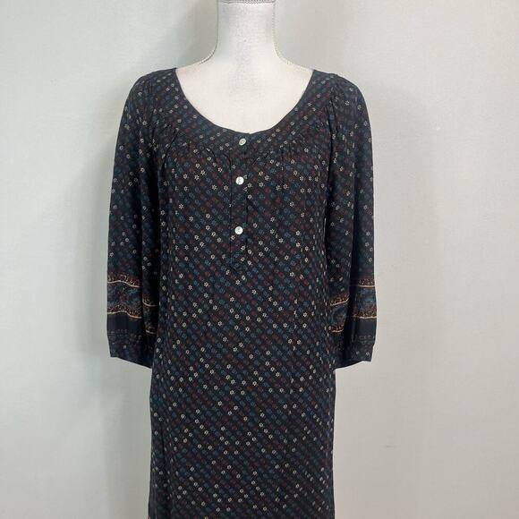 Lucky Brand Dress size Small Black Red Blue Floral Boho Peasant Prairie Knee - Picture 2 of 10